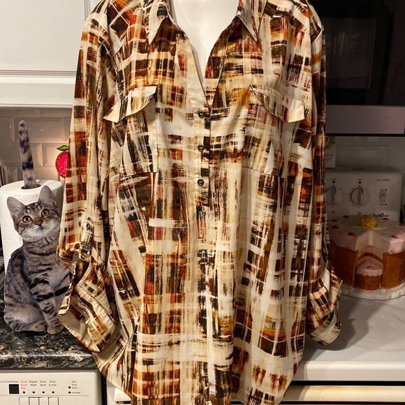 L womens Catherine’s casual long roll tab sleeve plus size top 4X.  Like new - Picture 1 of 5